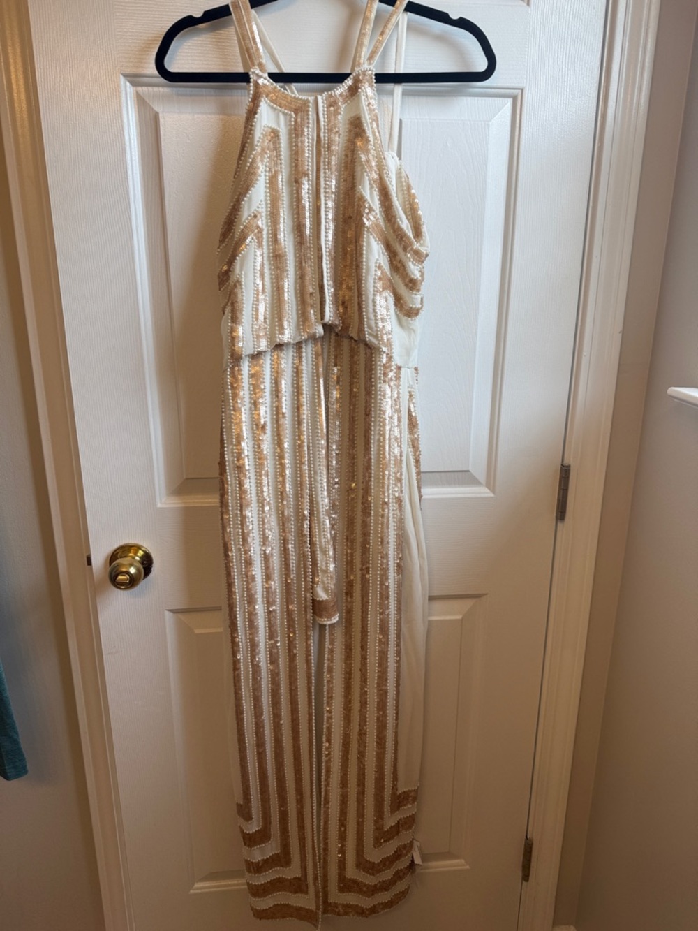 ASOS Ivory and Gold Sequin Halter Maxi Dress